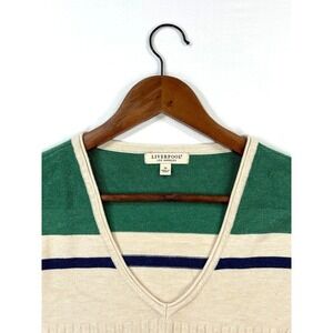 LIVERPOOL, Striped‎ V Neck Sweater, Green Beige Blue, Women's Sz Medium